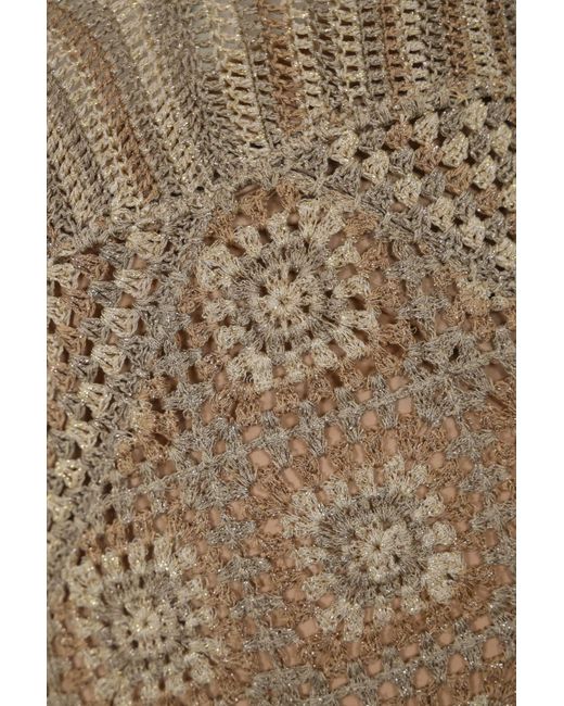 Twin Set Brown Crochet And Lurex Knit Mini Dress
