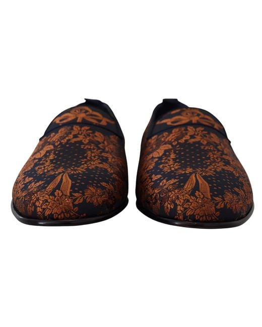 Dolce & Gabbana Black Rust Floral Slippers Loafers Shoes Cotton for men