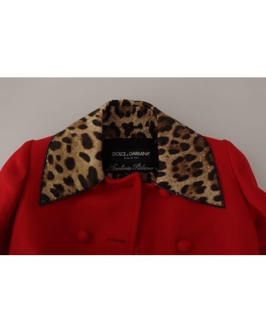 Dolce & Gabbana Red Leopard Wool Trenchcoat Jacket Clothing