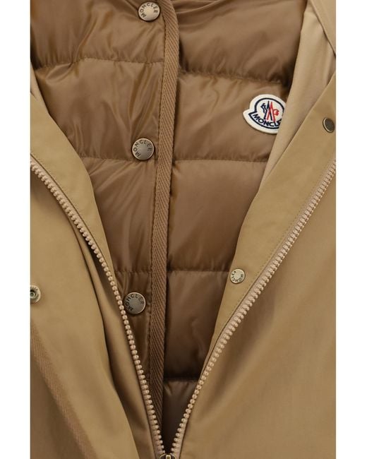 Moncler Natural Hooded Jacket With Logo Patch Polyamide