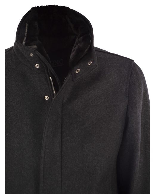 Herno Gray Wool Coat With Detachable Collar for men