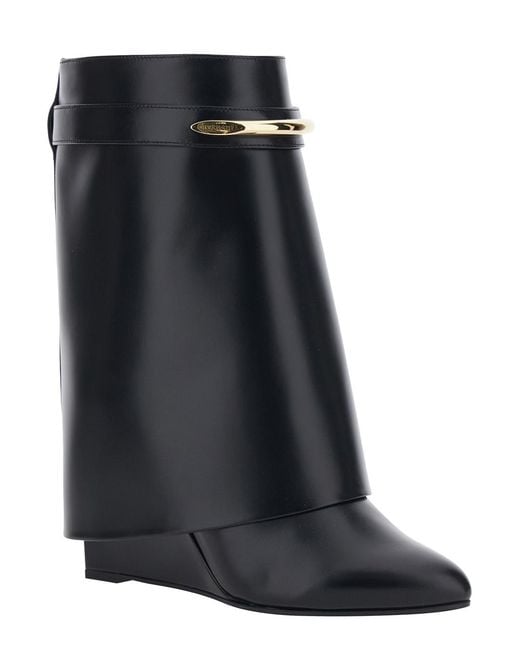 Givenchy Black Ankle Boots With Wedge Heels And Logo Plaque On The Side