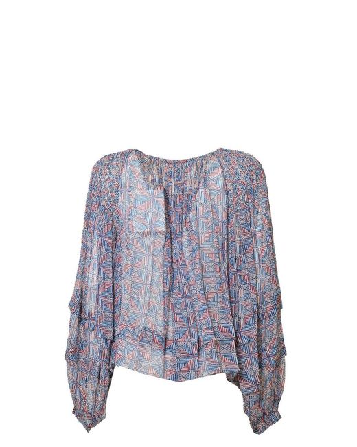 Isabel Marant Purple Floral-printed Tie-neck Layered Blouse