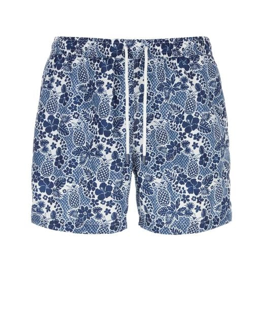 Fedeli Blue Printed Polyester Swimming Shorts for men