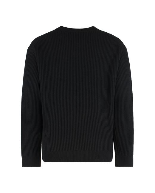 Maison Kitsuné Black Ribbed Wool Sweater Sweatshirts for men
