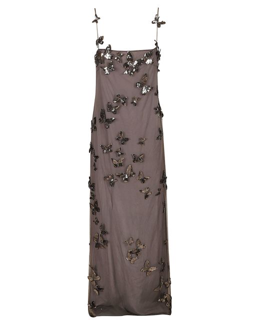Blumarine Metallic Butterfly Embellished Long Dress