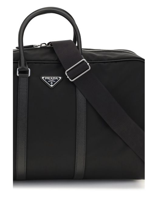 Prada Black Travel Bag Re-Nylon And Saffiano Recycled Polyamide for men