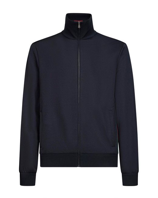 Gucci Blue Dark Technical Jersey Jacket With Web for men