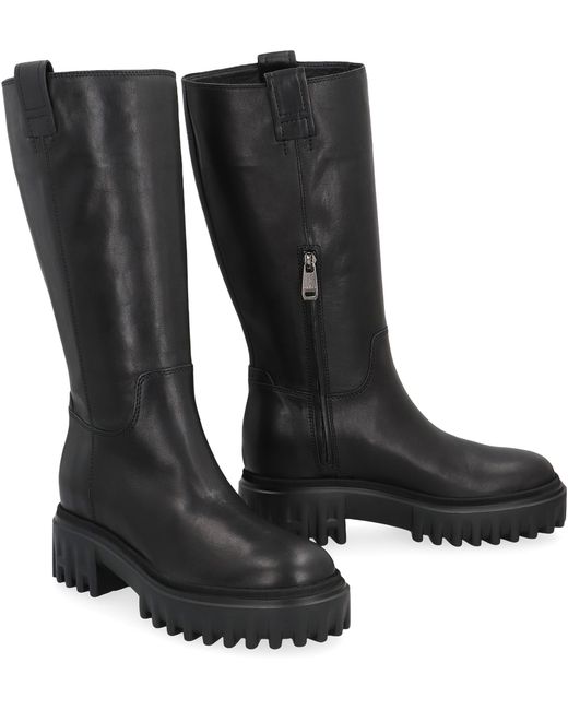 Hogan Black Leather High Boots