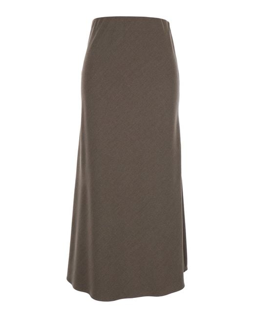 Le Plain Brown Long Skirt With Side Hook And Loop Closure