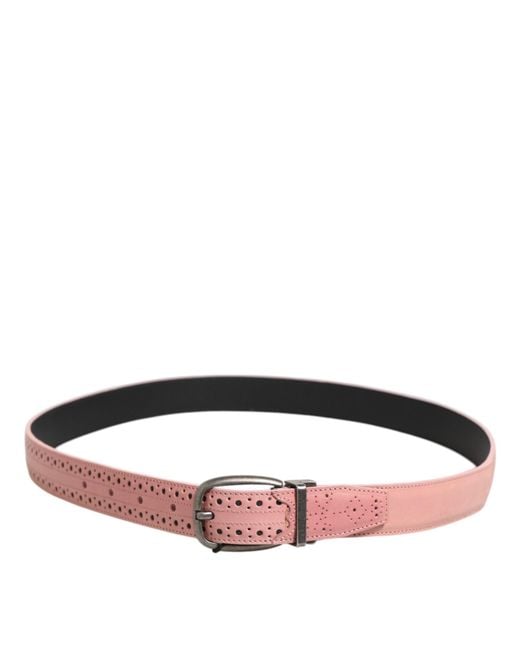 Dolce & Gabbana Pink Leather Perforated Belt for men