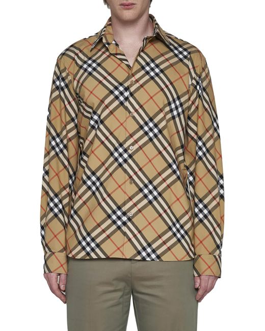 Burberry Natural Ered Cotton Long-Sleeved Shirt for men
