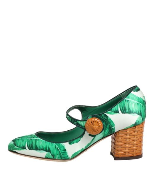 Dolce & Gabbana Green Silk Mary Janes Leaf Sandals Shoes Se+Vi