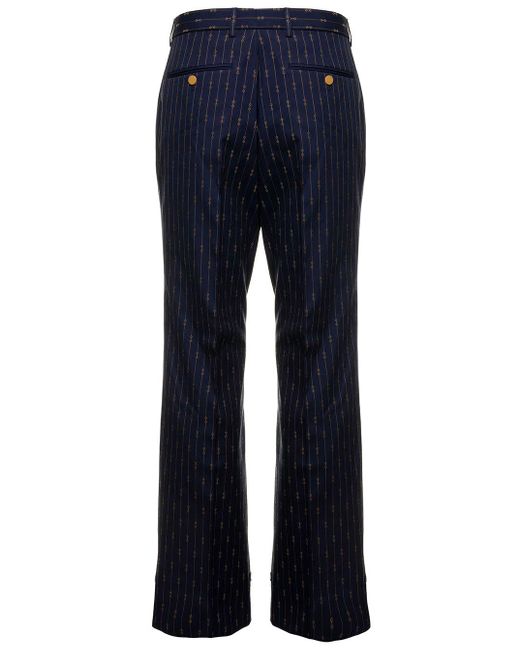 Gucci Blue Man's E Wool Tailored Pants With Allover Horsebit Motif for men