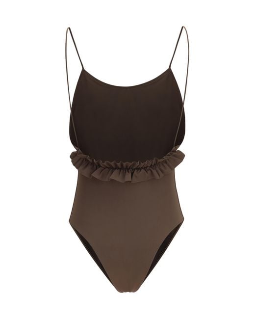 Jacquemus Brown Cabana One-Piece Swimsuit With Ruffles Polyamide; Elastane Swimwear