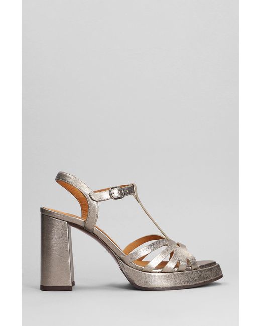 Chie Mihara White Abay Sandals In Gunmetal Leather