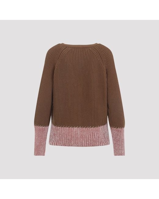 Marni Brown V Neck Bicolor Cardigan