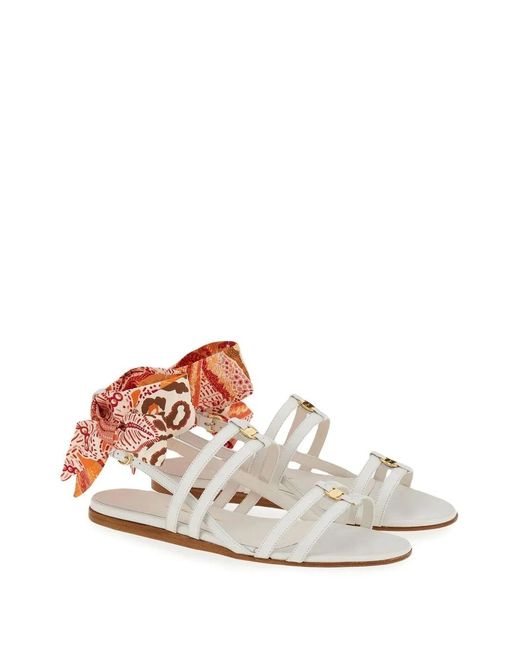 Ferragamo White Ferragamo Vara Lace-Up Sandals