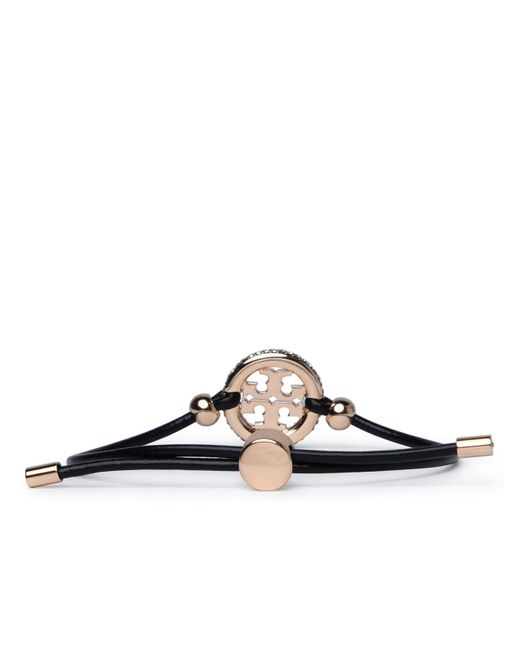 Tory Burch Miller Black Leather Bracelet in White Lyst