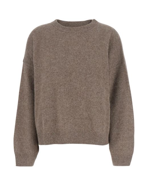 Loulou de Saison Brown Crew Neck Sweater With Dropped Shoulder