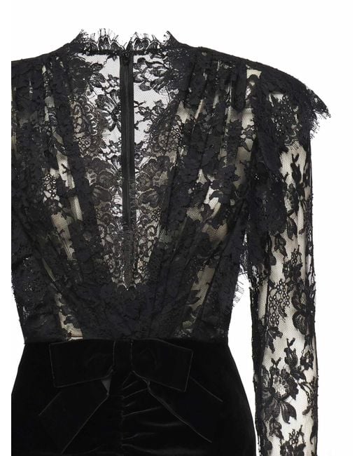 Alessandra Rich Black Velvet And Lace Dress