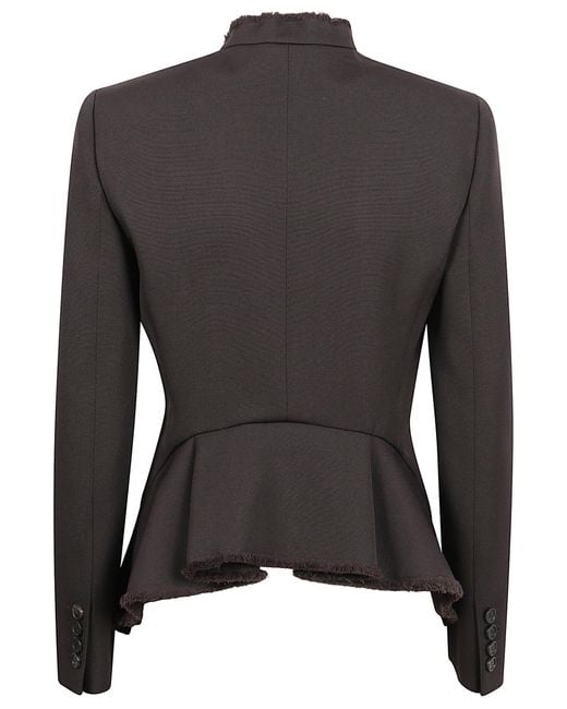 Alexander McQueen Black Raw-Edge Tailored Fringed-Hem Jacket