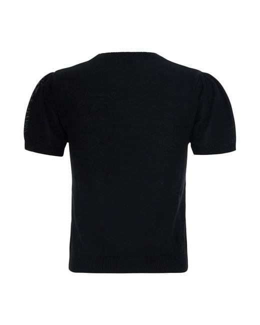 Ganni Black Short-Sleeved Cotton Sweater Tops