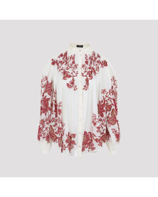 Etro Pink Pleates Band Collar Shirt Cotton