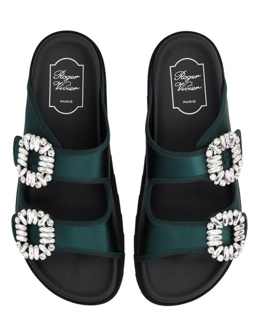 Roger Vivier Green Slidi Viv Sandal Textile