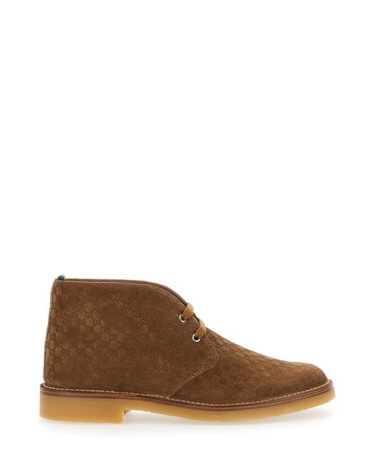 Gucci Brown Ankle Boots With Web Detail Calf for men
