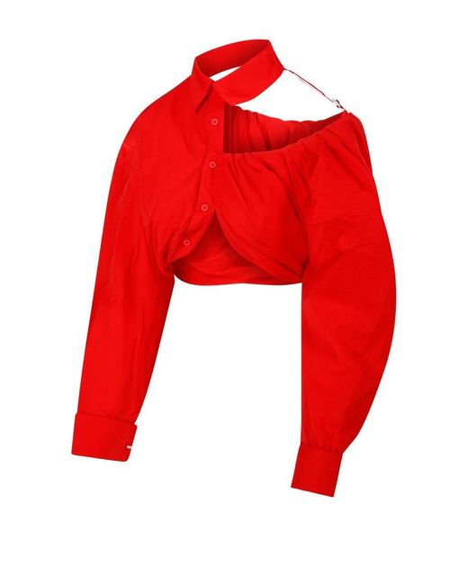 Jacquemus Red Asymmetric Cropped Shirt