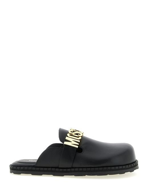 Moschino Black Leather Sabots