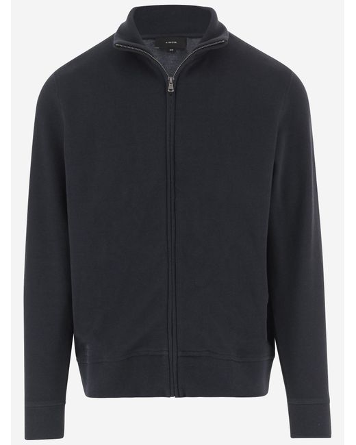 Vince Black Cotton Blend Zip-Up Sweater for men