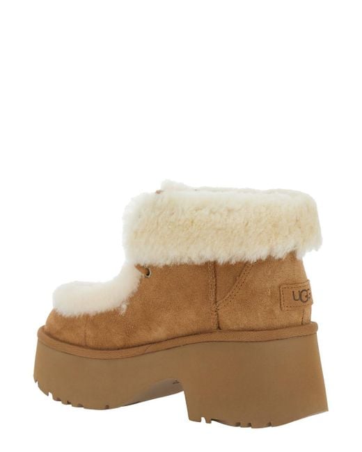 Ugg Natural 'Esmee' Ankle Boots With Fur Detailing And Platform