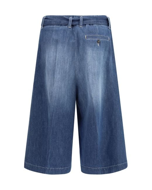 True Royal Blue Cotton Shorts With A Belt Bermuda