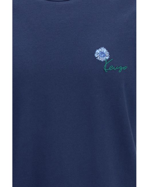 KENZO Blue Tulip Embroidered Cotton T-Shirt T-Shirts for men