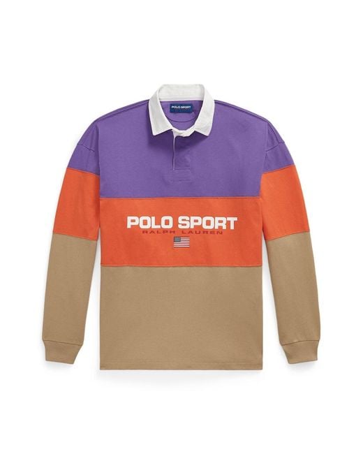 Polo Ralph Lauren Orange And And Color-Block Striped Cotton Jersey Polo Sport Rugby Shirt for men