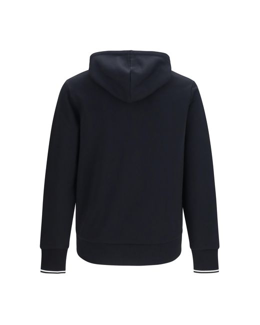 Fred Perry Blue Hoodie With Striped Cuffs Cotton Sweatshirts for men