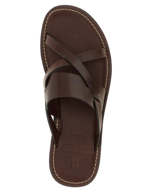 Brunello Cucinelli Black Calfskin Slides Shoe for men