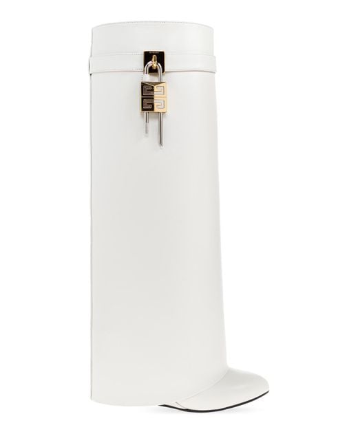 Givenchy White Wedge Heel Boots Shark Lock