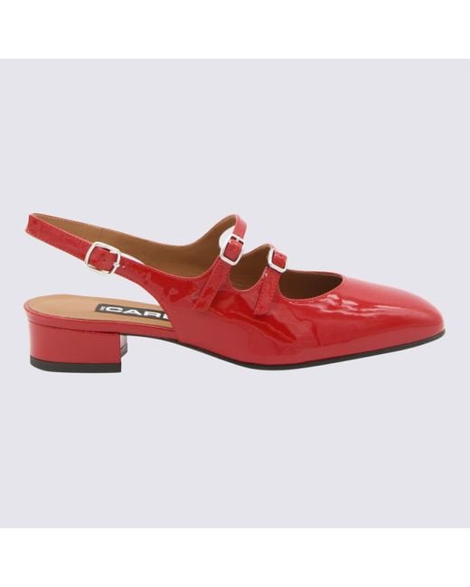 CAREL PARIS Red Leather Slingback Mary Janes Pumps