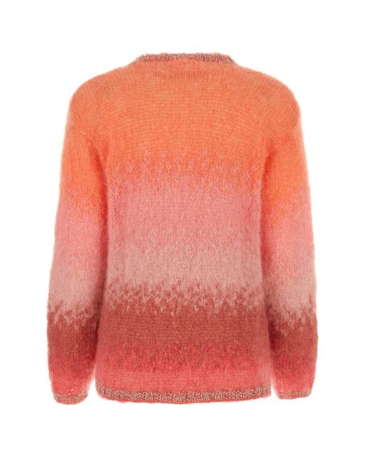 Rose Carmine Pink Embroidered Stretch Mohair Blend Sweater