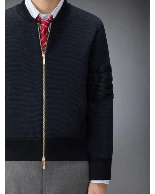 Thom Browne Blue Zip Up Bomber Jacket Merino for men