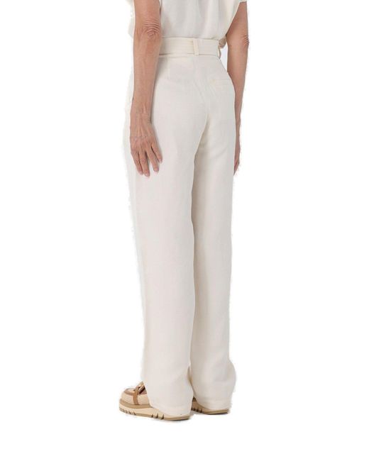 Woolrich Natural Belted Straight Leg Pleated Trousers