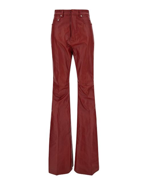 Rick Owens Red Flared High Waist Pants In Cotton Blend Woman