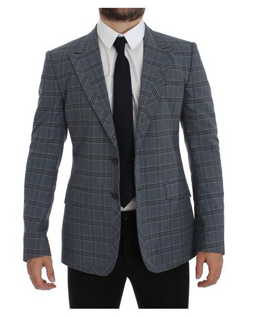 Dolce & Gabbana Blue Plaid Blazer Classic Fit for men