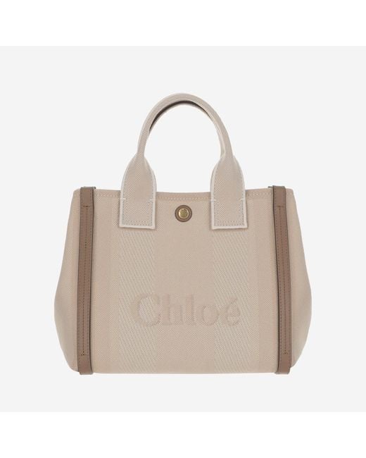 Chloé Natural Chloé Carry Small Canvas Tote Bag