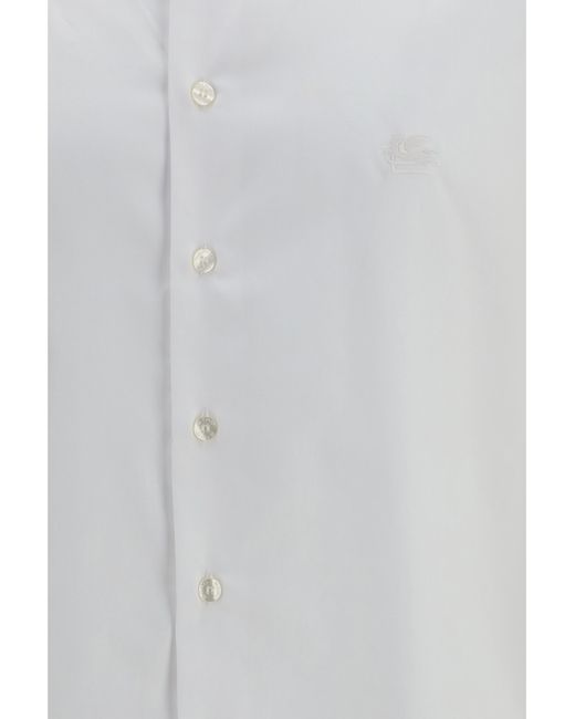 Etro White Roma Cotton Shirt With Pegaso Logo for men