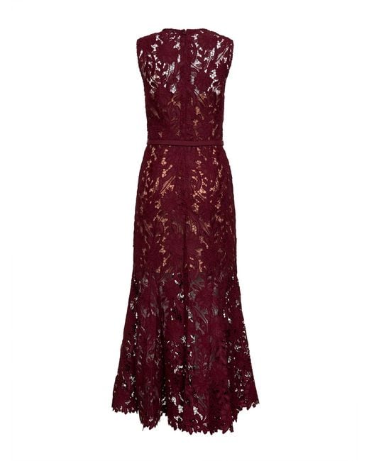 Self-Portrait Purple Self Portrait Burgundy Guipure Lace Belted Midi Dress