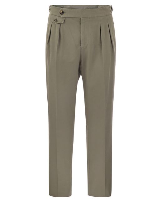Brunello Cucinelli Gray Twisted Cotton Gabardine Trousers for men